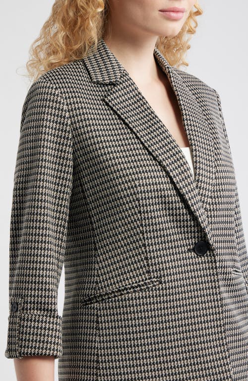 Ak Anne Klein Houndstooth Jacquard Knit Jacket In Black