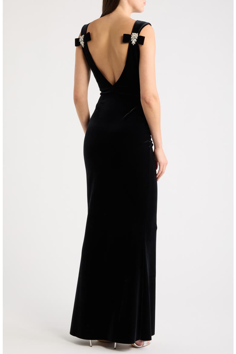 Nima Embellished Velvet Gown, Alternate, color, BLACK