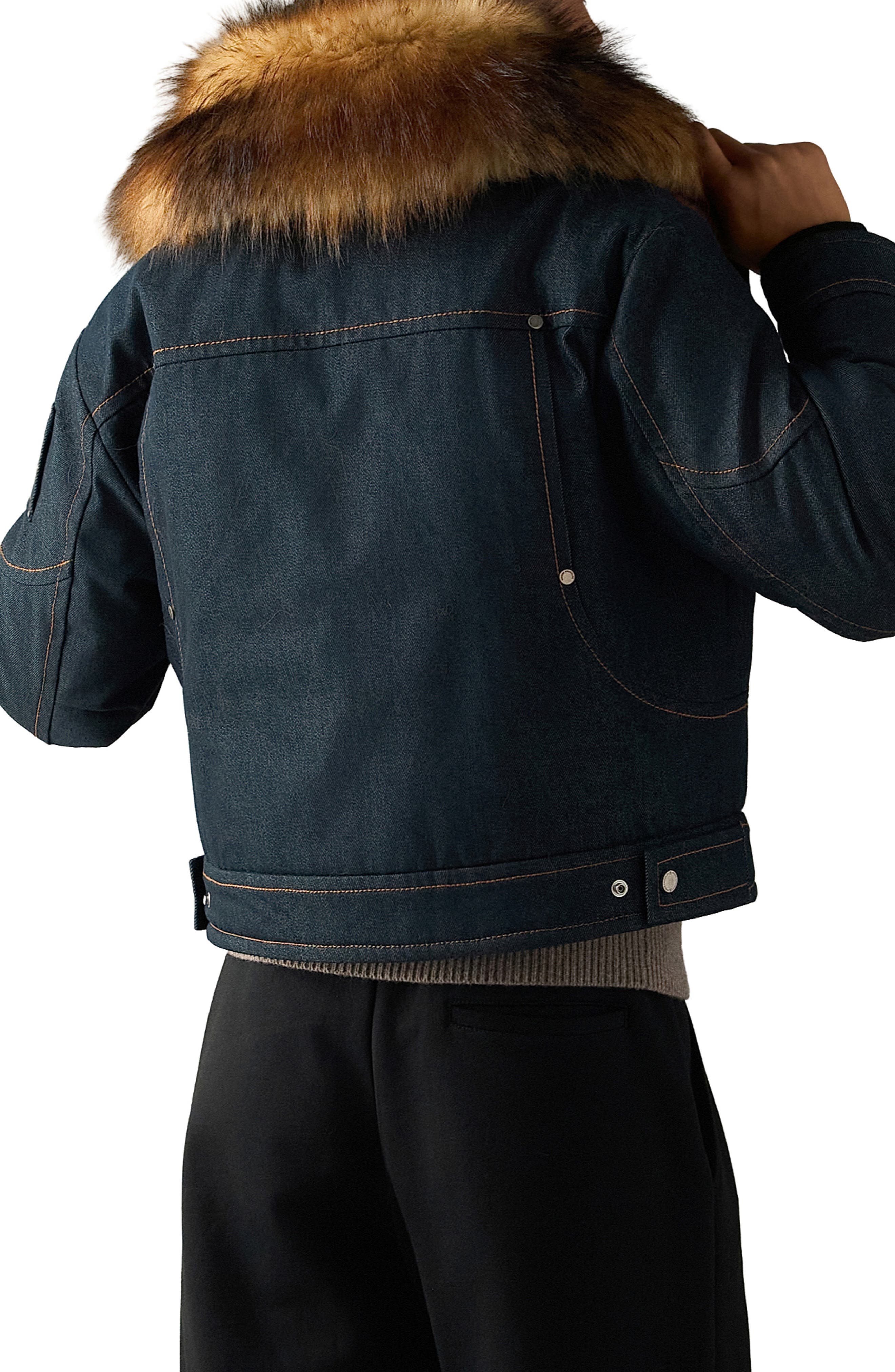Moose Knuckles Faux Fur Trim Down Denim Trucker Jacket (Women) | Nordstrom
