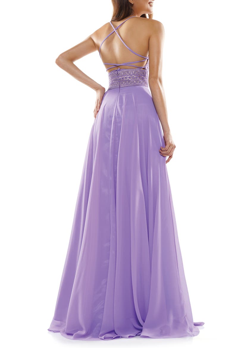 Lace Strappy Back Chiffon Gown, Alternate, color, LILAC
