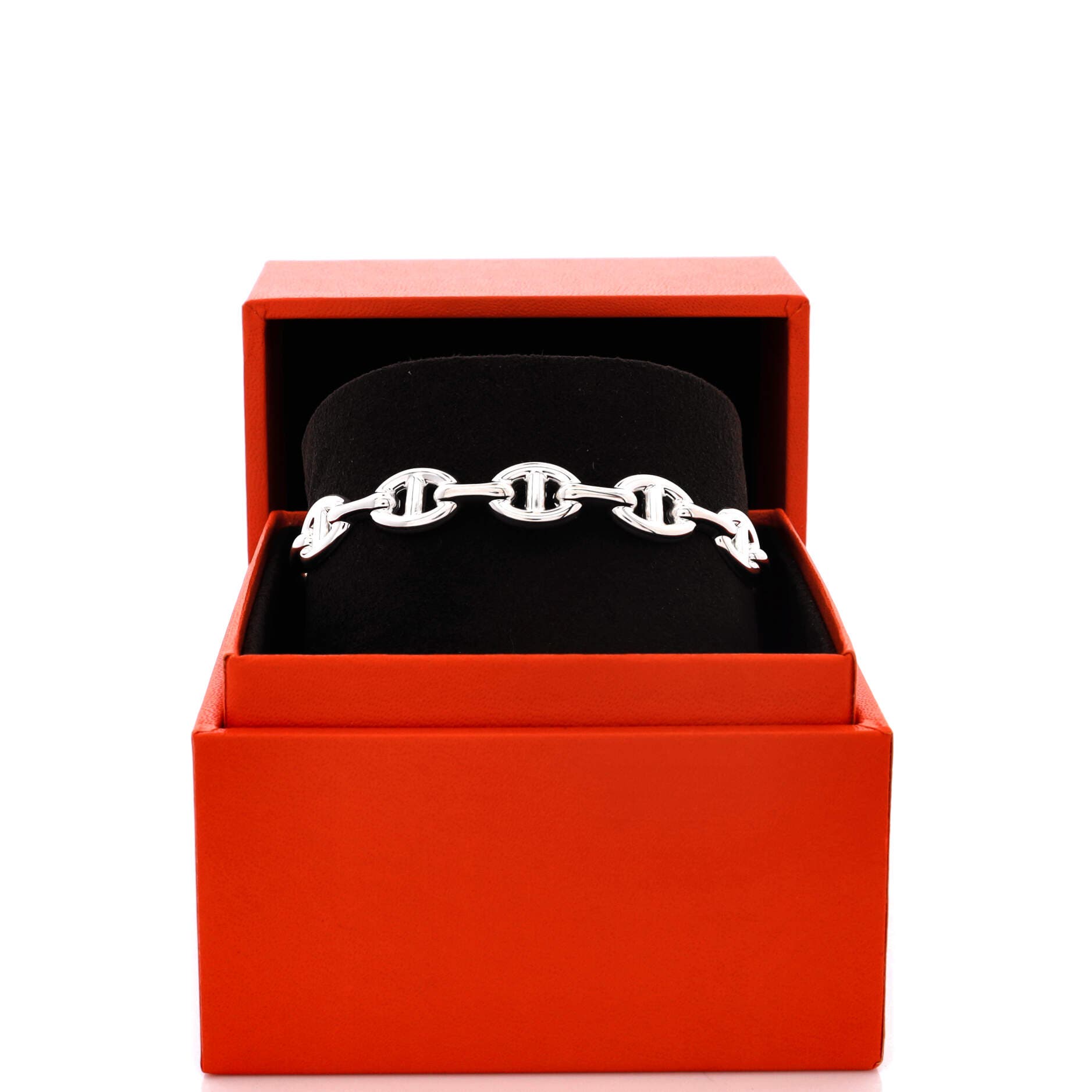 Pre-Owned Hermes Chaine d'Ancre Enchainee Cuff Bracelet Sterling Silver Medium, Alternate, color, Silver