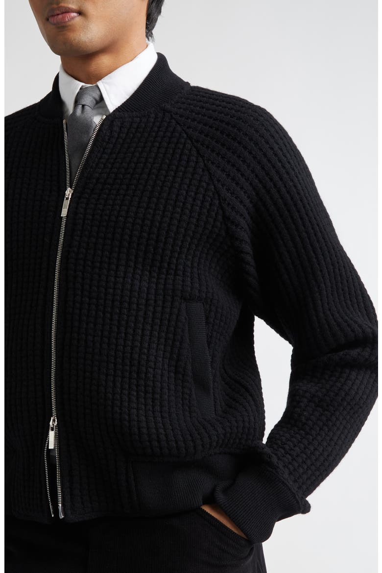 Raglan Wool Bomber Cardigan, Alternate, color, BLACK
