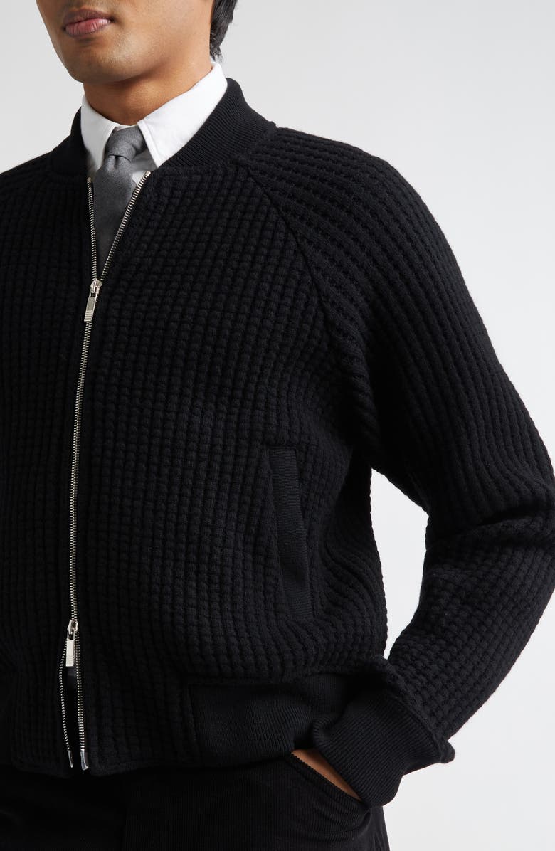 Thom Browne Raglan Wool Bomber Cardigan, Alternate, color, Black