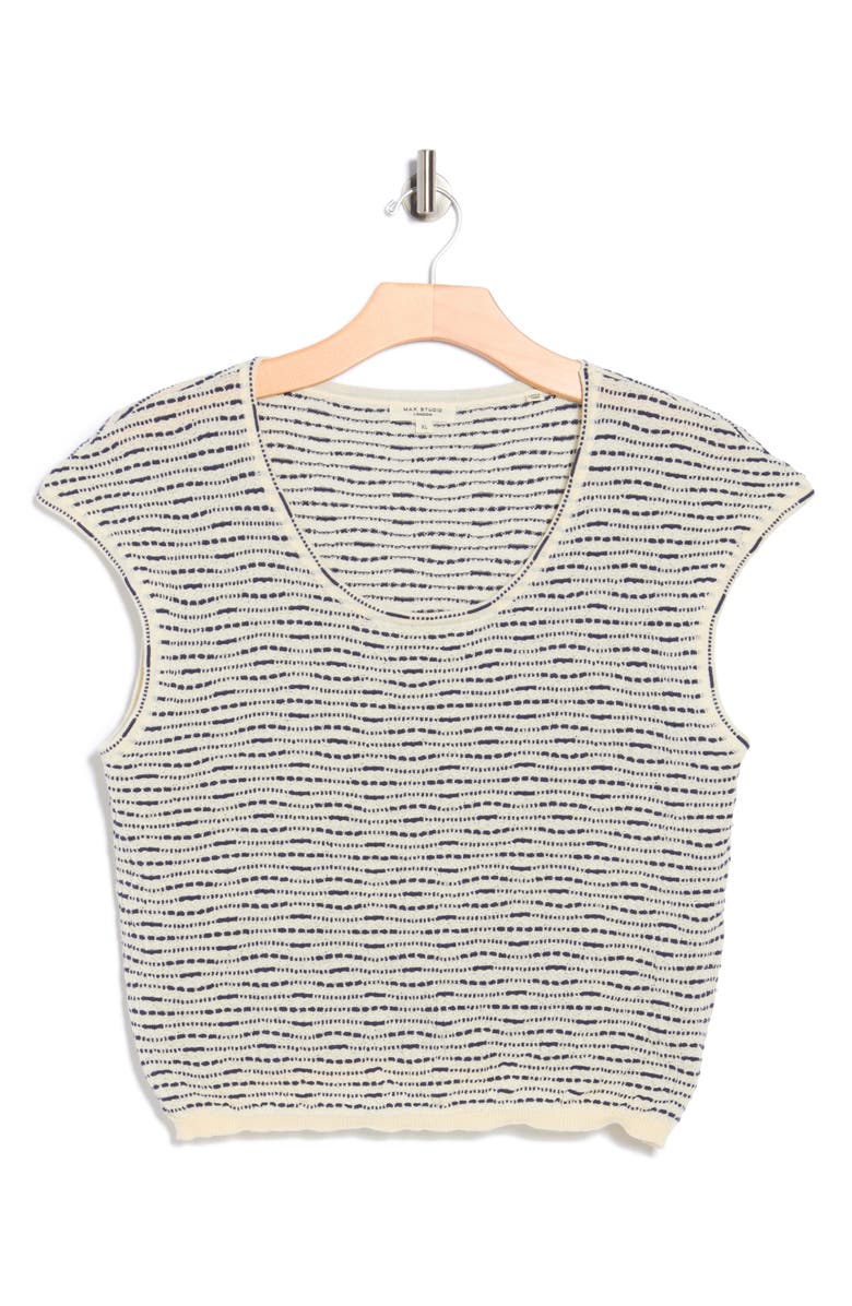 MAX STUDIO Cap Sleeve Crop Sweater, Main, color, Ivory/ Navy