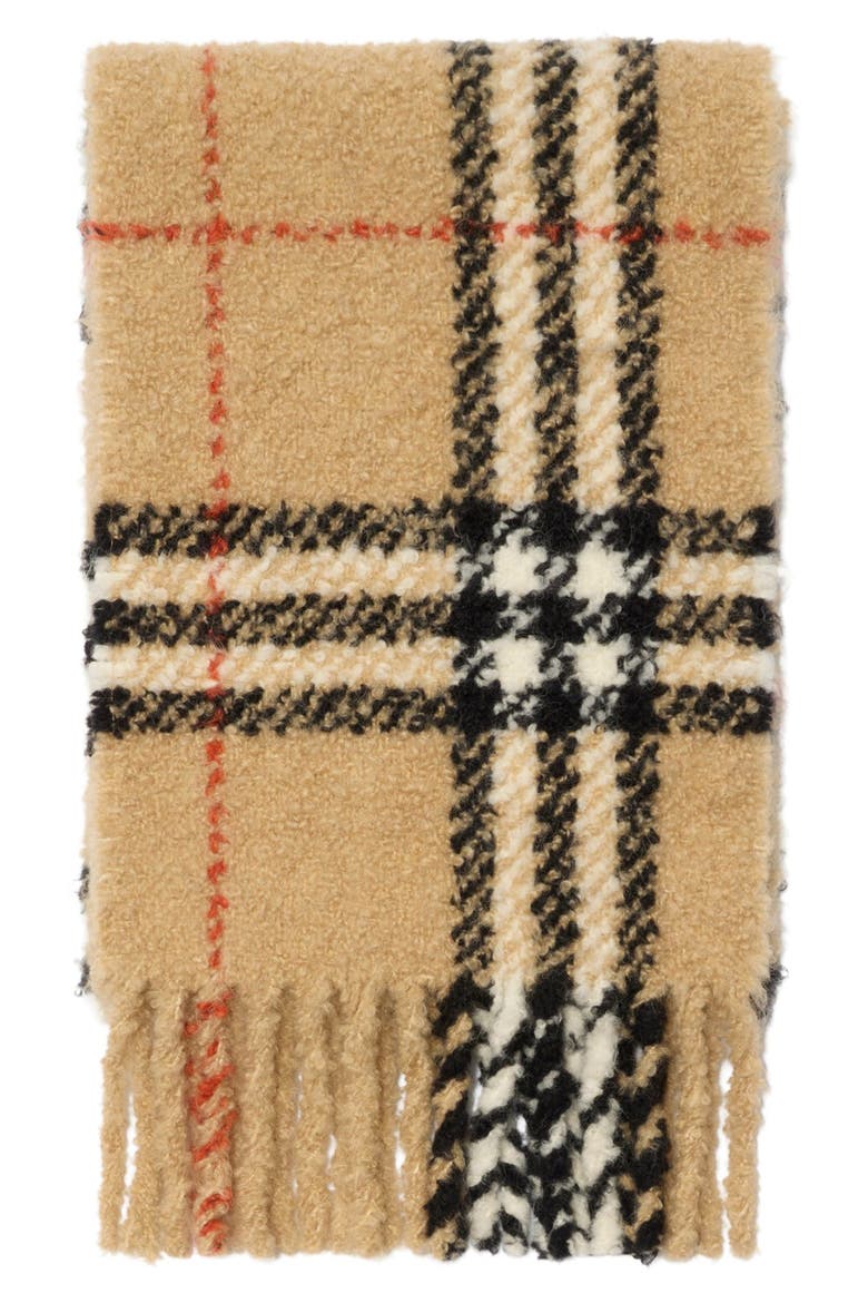 Check Alpaca & Wool Blend Bouclé Fringe Scarf, Alternate, color, SAND