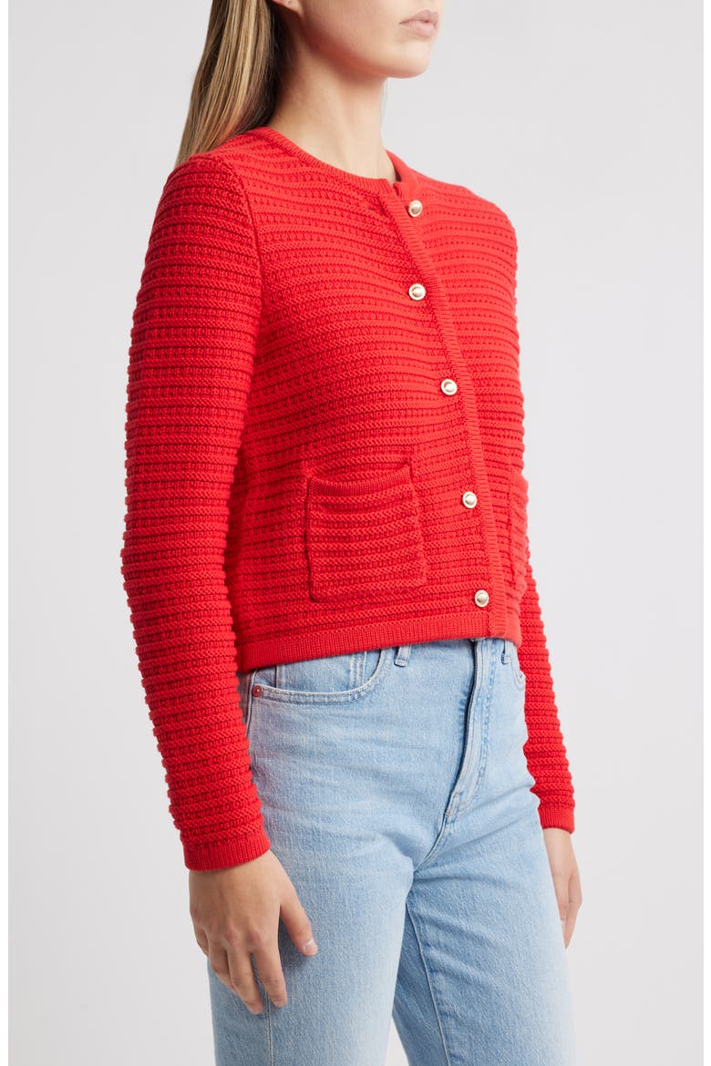 Textured Pima Cotton Cardigan, Alternate, color, RED GOJI