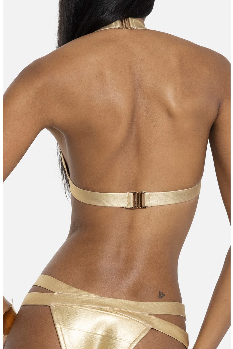 Metallic Bandage Halter Bikini Top, Alternate, color, GOLD