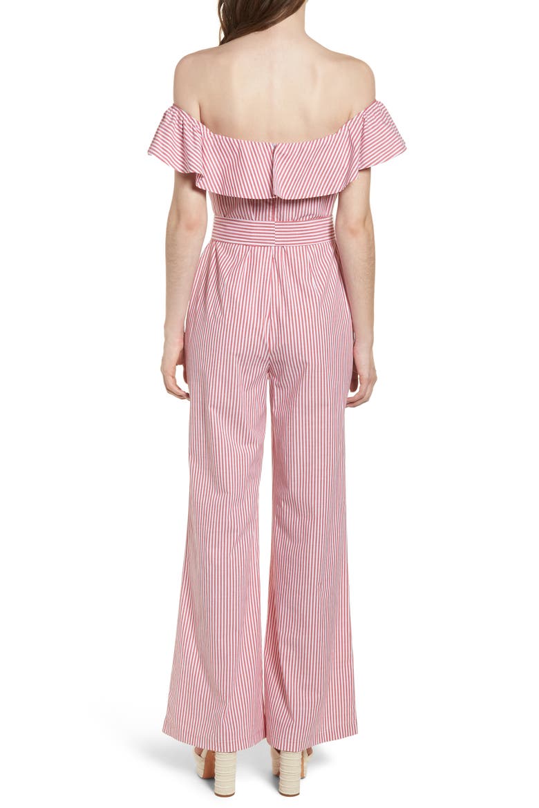 Grenoble Off The Shoulder Jumpsuit, Alternate, color, RED STRIPE