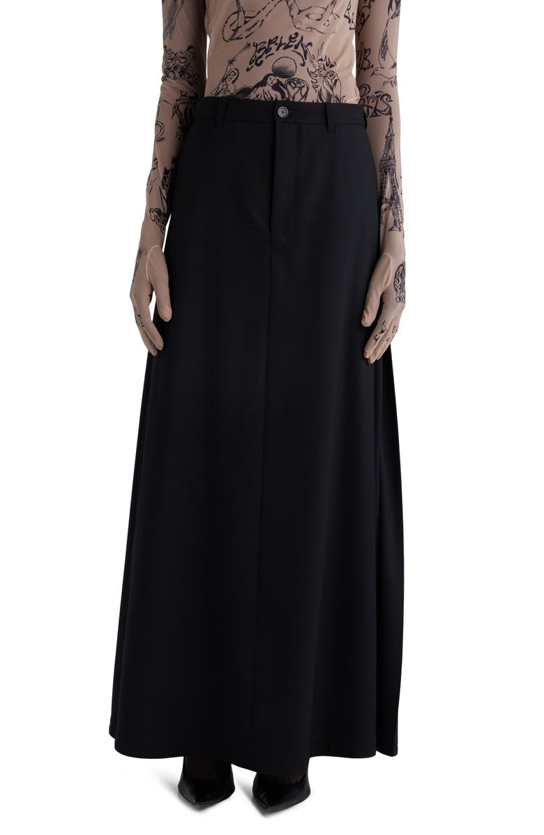 Balenciaga Hybrid Wool Pants Maxi Skirt, Main, color, 