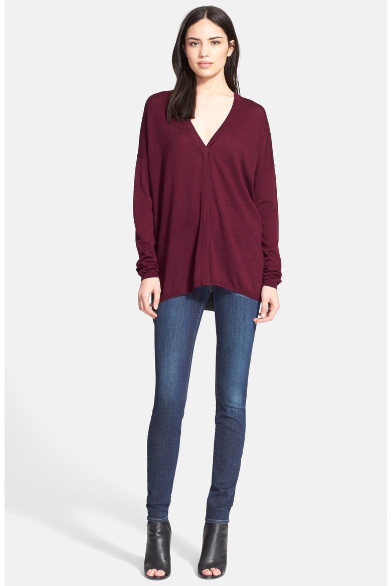 Superwash Colorblock Sweater, Alternate, color, SCARLET/ CARBON