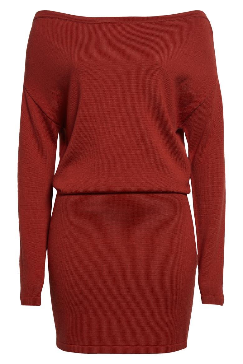 Chance One-Shoulder Long Sleeve Wool Sweater Minidress, Alternate, color, RED AMBER