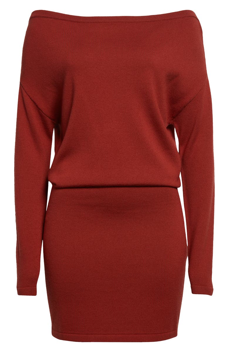 Ramy Brook Chance One-Shoulder Long Sleeve Wool Sweater Minidress, Alternate, color, Red Amber