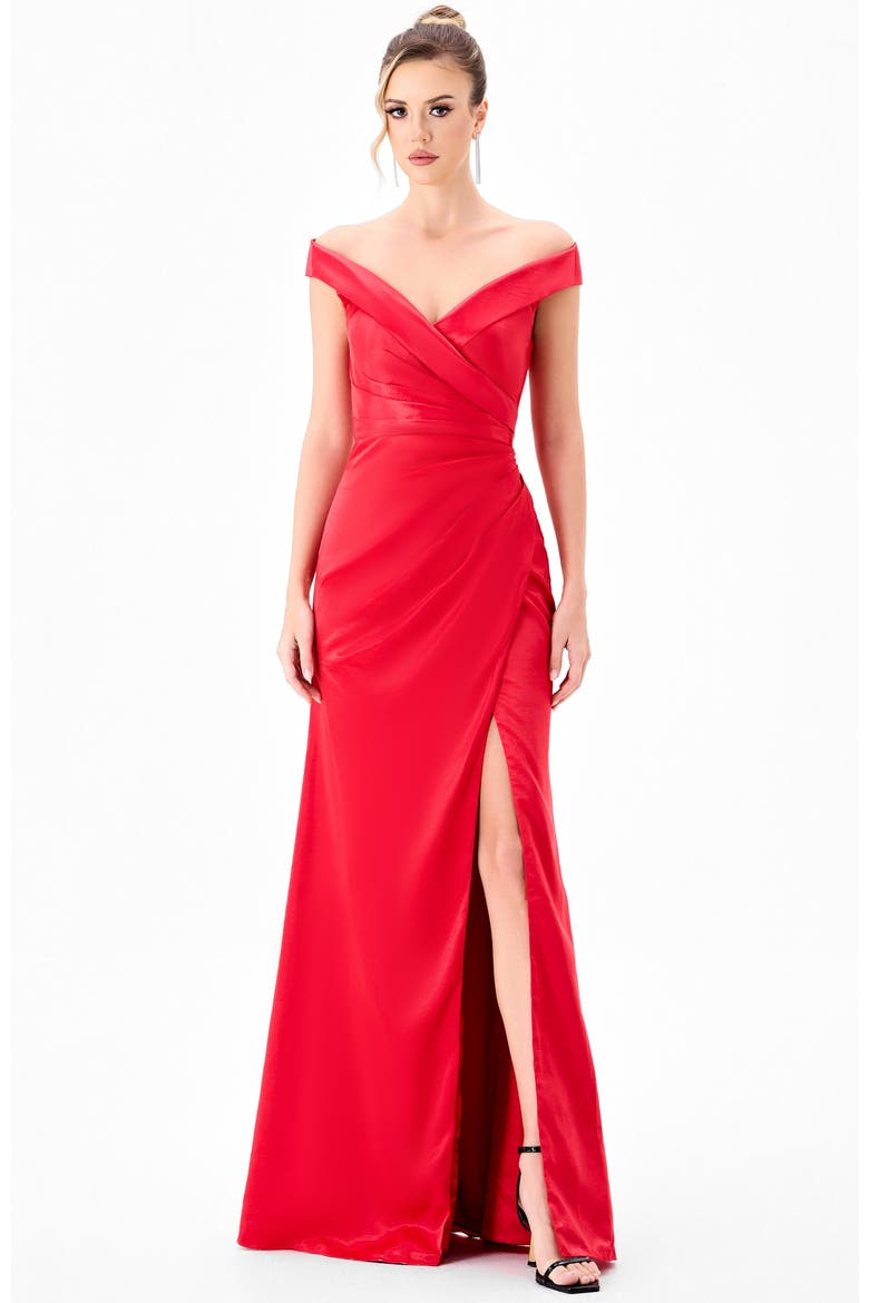Aliana Off Shoulder Gown, Main, color, RED