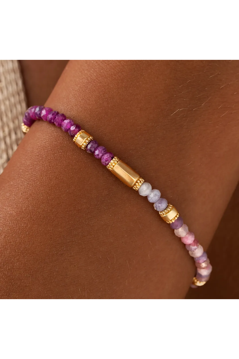 Heartline Harmony Ruby & Pink Tourmaline Stretch Bracelet, Alternate, color, Purple/Gold