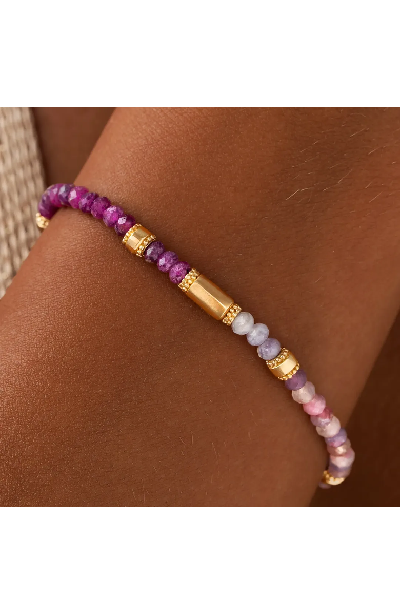 Karma and Luck Heartline Harmony Ruby & Pink Tourmaline Stretch Bracelet, Alternate, color, Purple/Gold