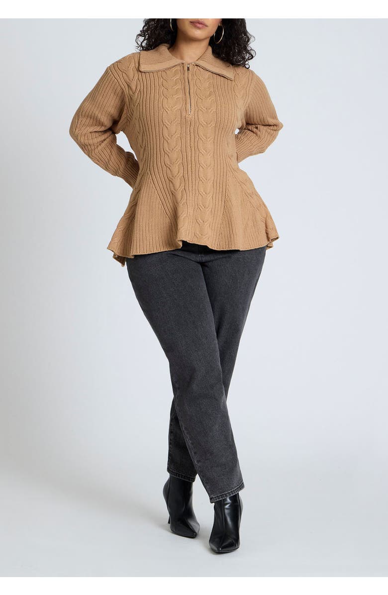 ELOQUII Peplum Zipper Sweater, Alternate, color, Cartouche