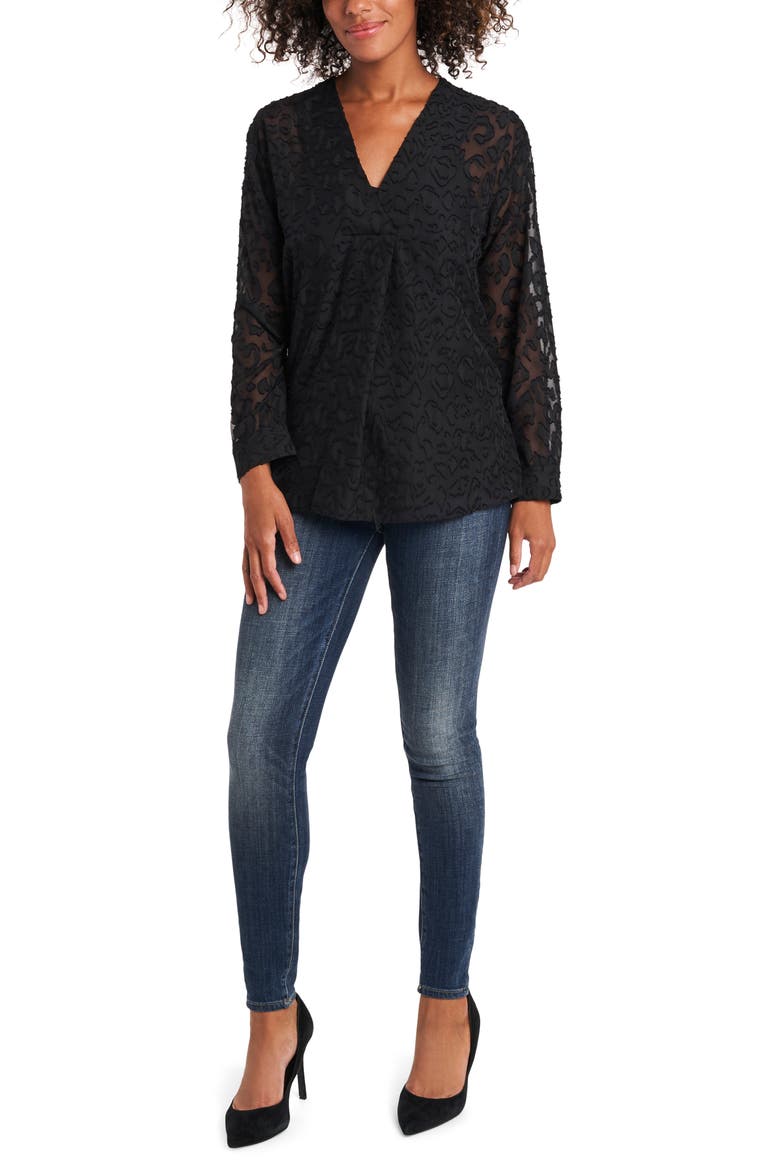 Animal Clip Jacquard Blouse, Alternate, color, RICH BLACK