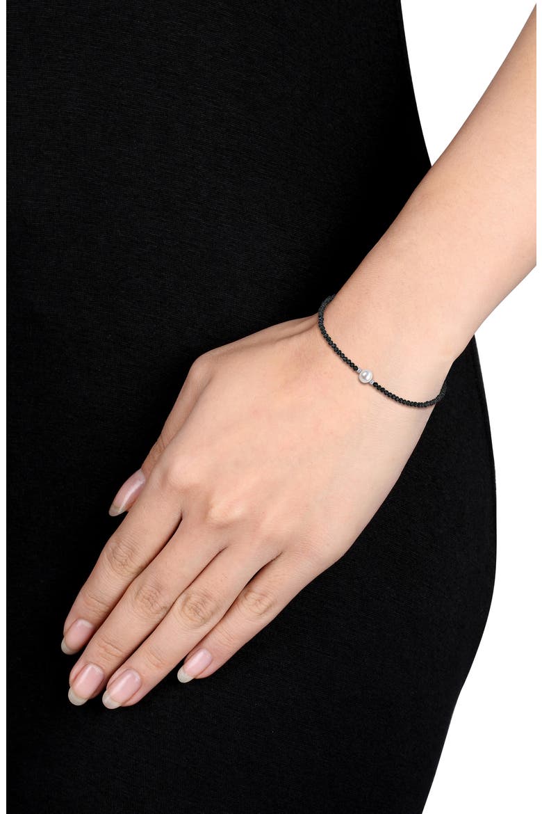 Cultured Pearl & Black Spinel Bead Bracelet, Alternate, color, BLACK