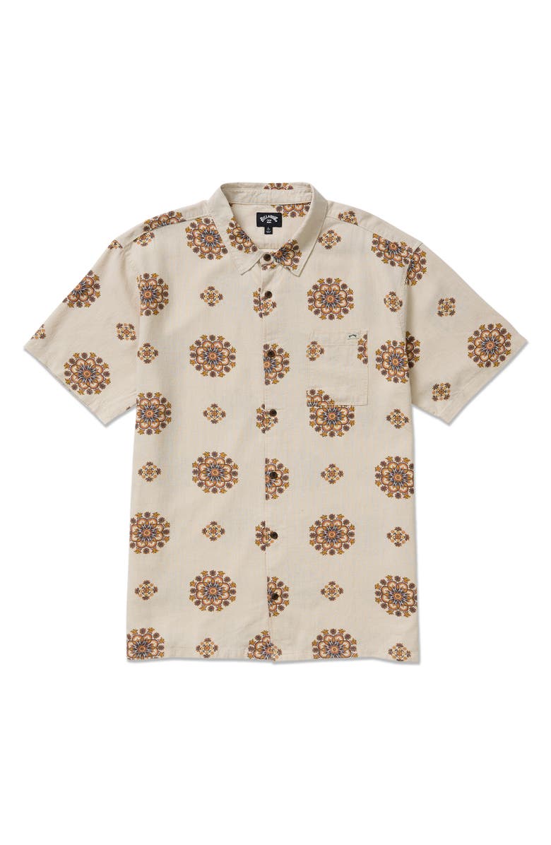 Billabong Cordoba Floral Short Sleeve Linen Blend Button-Up Shirt, Alternate, color, Cream