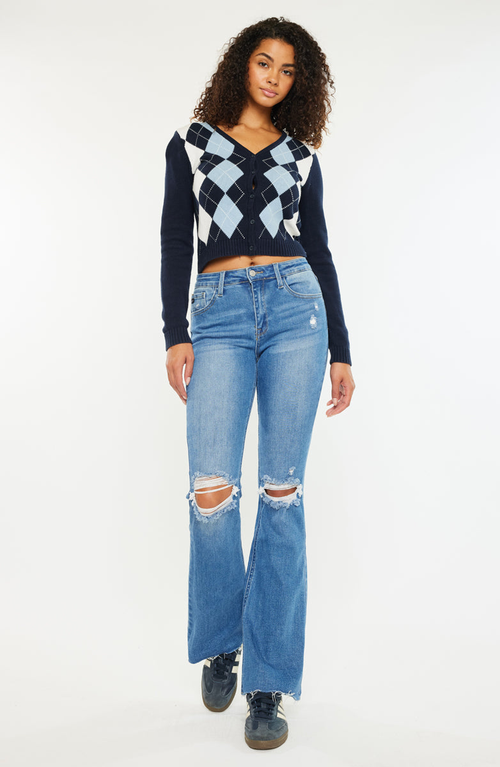 Kancan Eva Essentials High Rise Bootcut Jeans In Blue