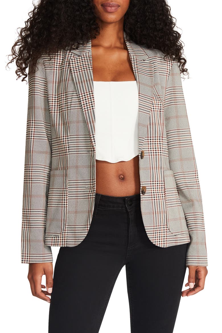 Talkshow Host Plaid Print Blazer, Main, color, BROWN PLAID MIX