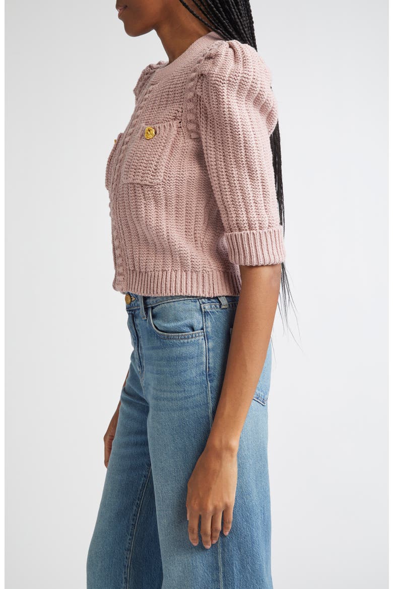 Delilah Puff Sleeve Crop Cardigan, Alternate, color, LIGHT MAUVE/ GOLD