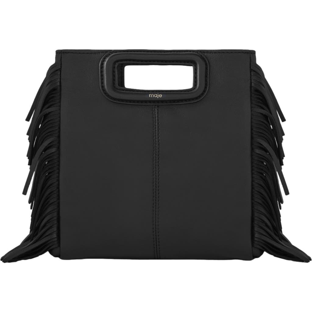 Maje Smooth Leather M Bag With Fringing In Black