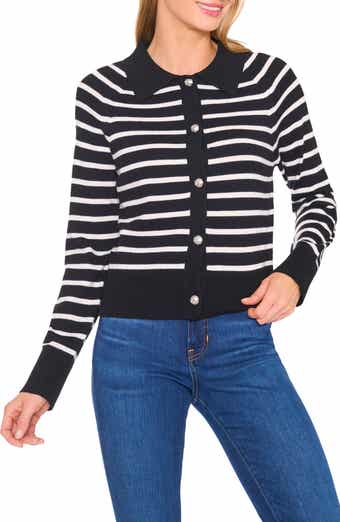 CeCe Stripe Collared Cardigan