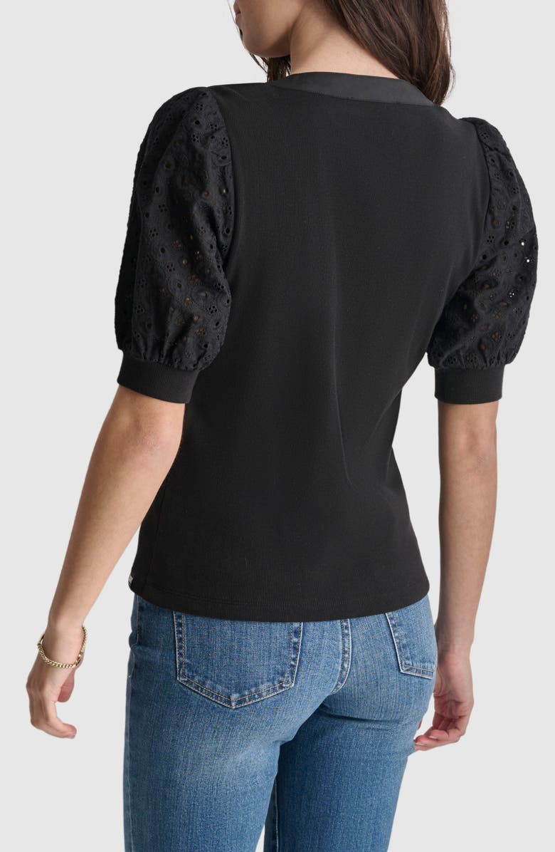 DKNY Jeans Eyelet Sleeve Rib Henley Top, Alternate, color,