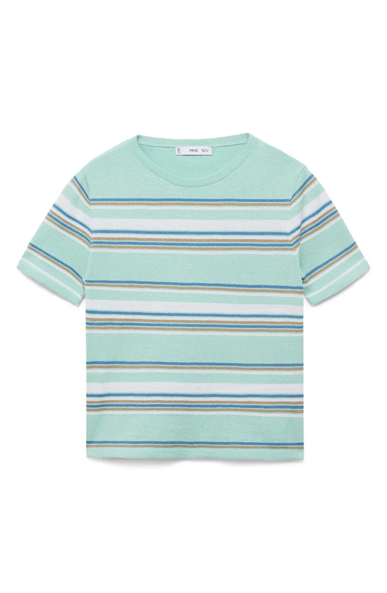 MANGO Stripe Short Sleeve Knit Shirt, Alternate, color, Mint Green
