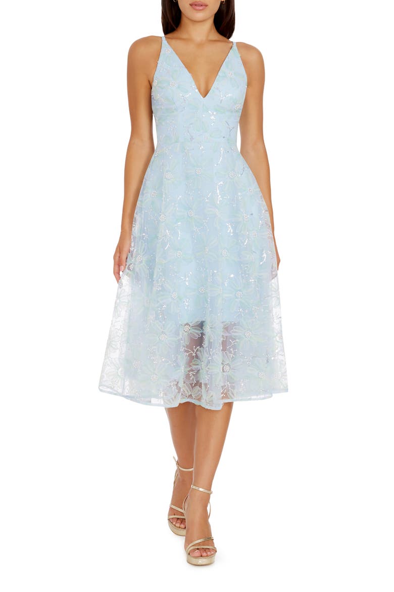 Audrey Beaded Sleeveless Chiffon Dress, Main, color, POWDER BLUE MULTI