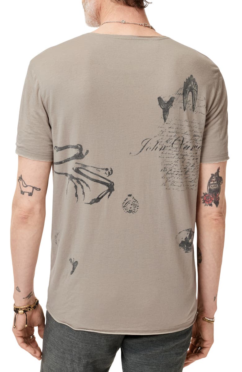 John Varvatos Raw Edge Double Layer Doodle Print T-Shirt, Alternate, color, Haze Grey