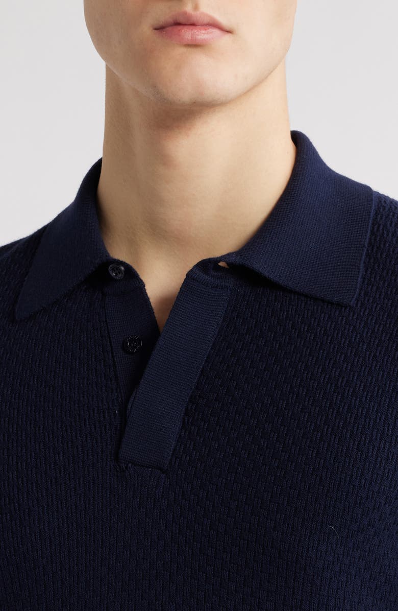 Canali Short Sleeve Ribbed Cotton & Modal Polo Sweater, Alternate, color, Navy