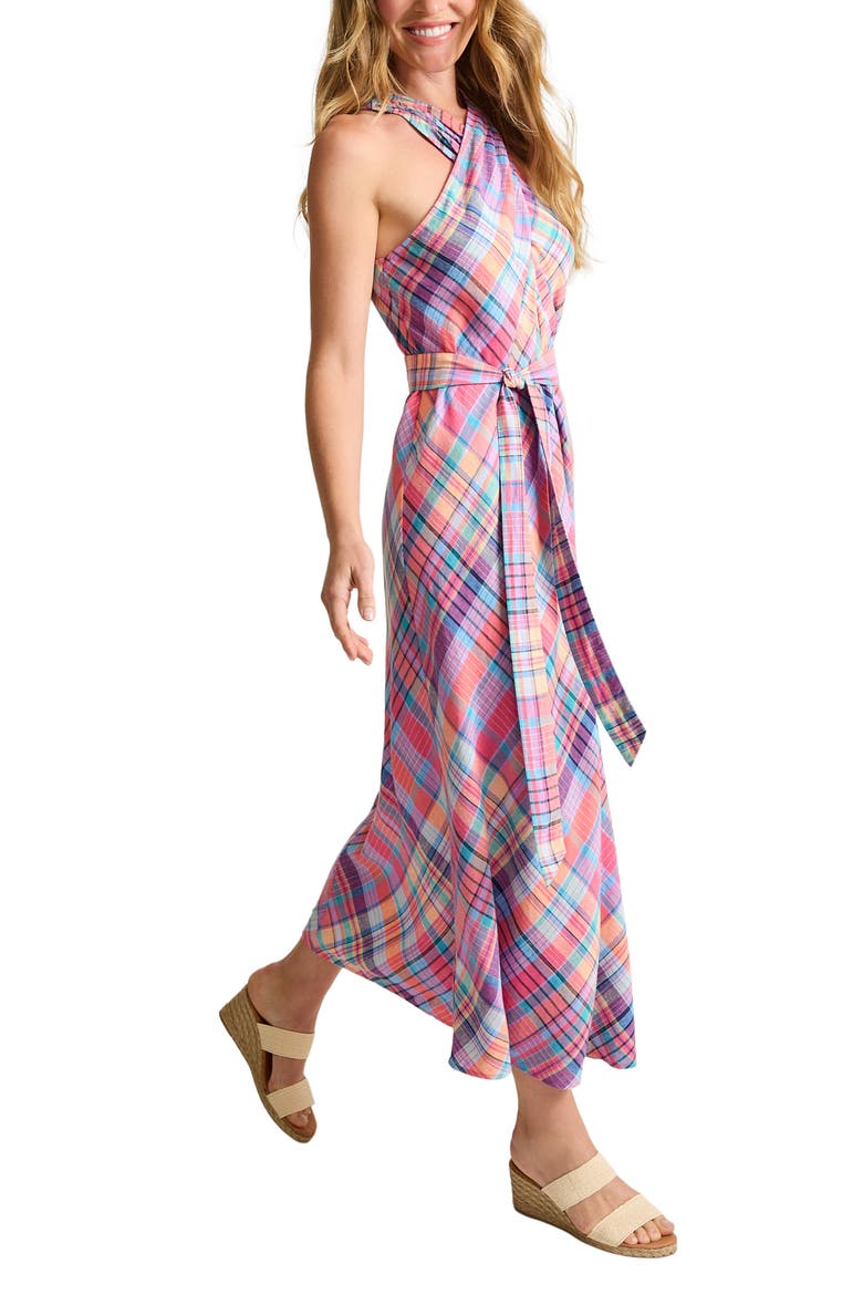 Coastal Dreams Linen Blend Twist Neck Midi Dress, Alternate, color, MELON BERRY