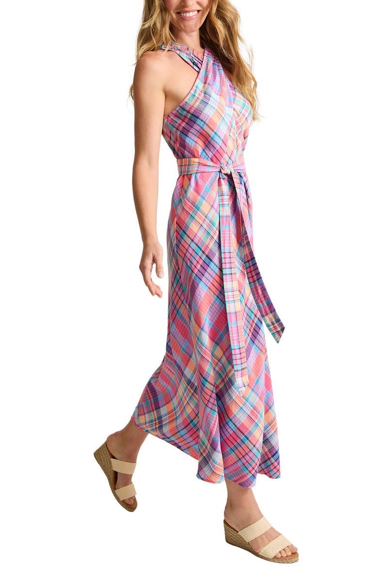 Tommy Bahama Coastal Dreams Linen Blend Twist Neck Midi Dress, Alternate, color, Melon Berry