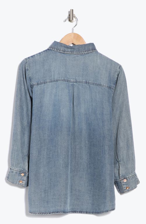 Democracy Beaded Front Chambray Button-up Shirt In Light Blue