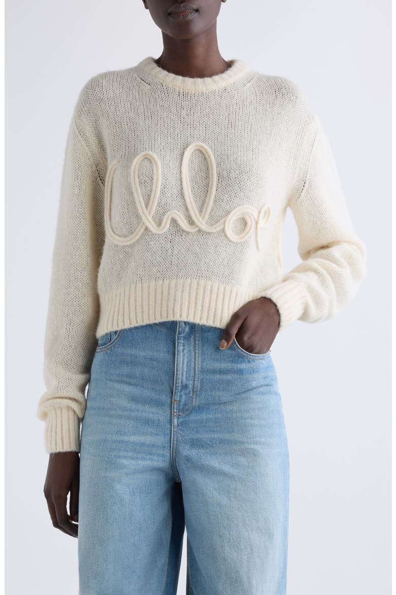 Raised Logo Alpaca & Silk Sweater, Main, color, ICONIC MILK