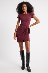Open Edit Short Sleeve Tie Minidress