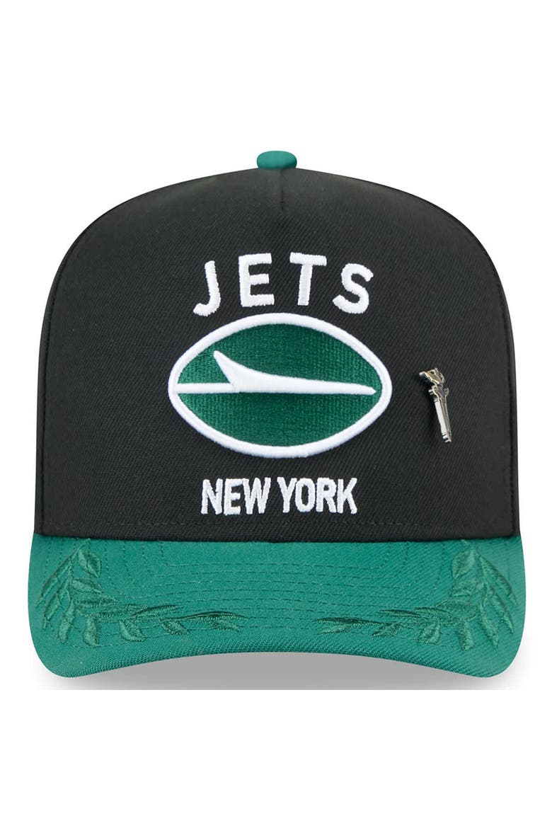 Men's New Era Black/Green New York Jets 2025 NFL Draft On Stage A-Frame 59FIFTY Fitted Hat, Alternate, color, Black