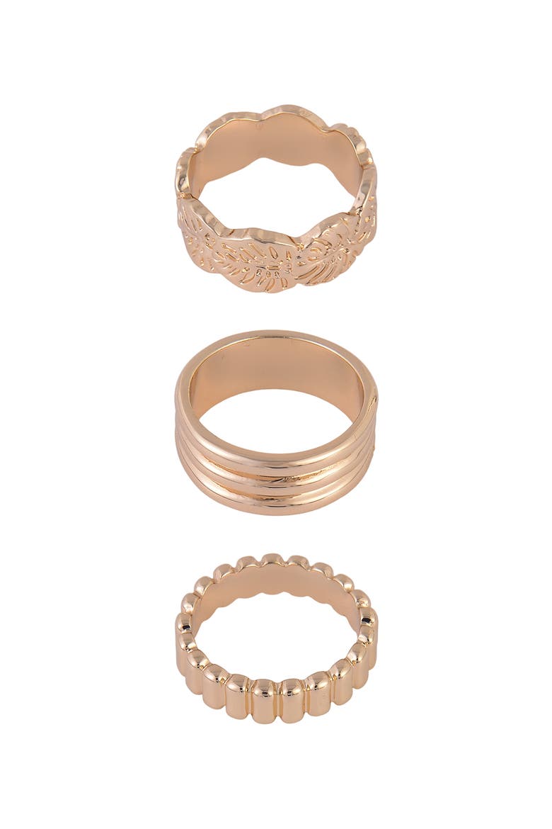 Set of 3 Assorted Band Rings, Main, color, GOLD