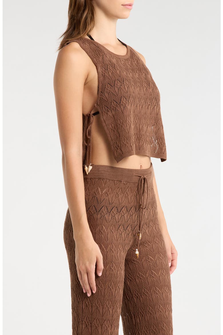 Tie Side Crop Cover-Up Top, Alternate, color, BROWN