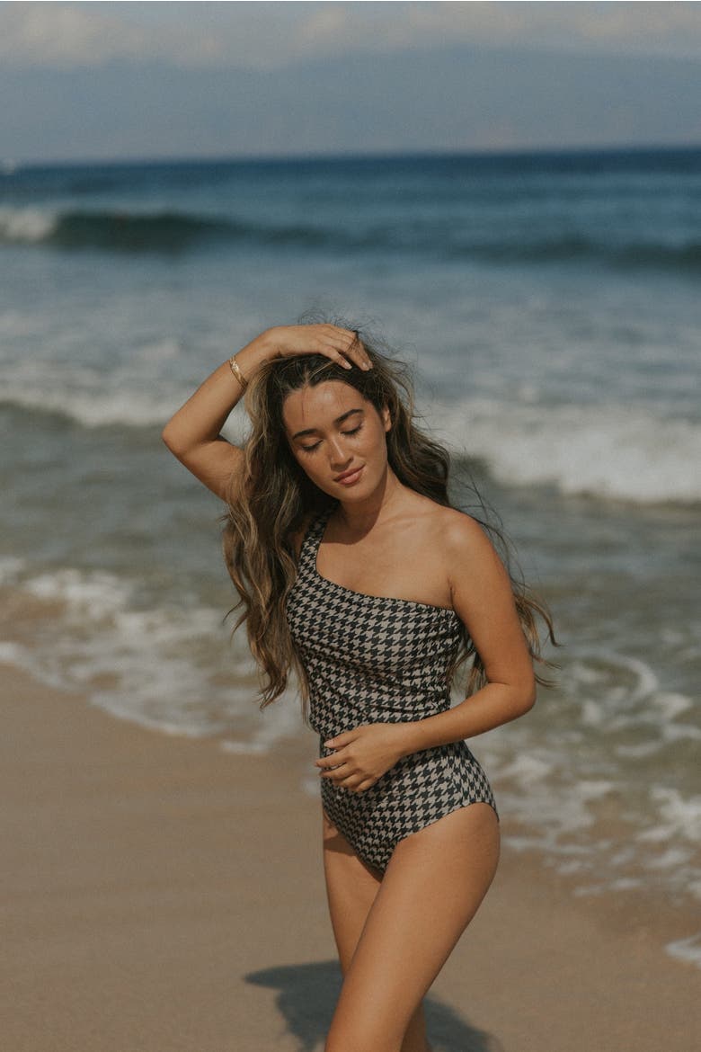 Bristol Tankini Top, Alternate, color, Black/Dark Cream Houndstooth