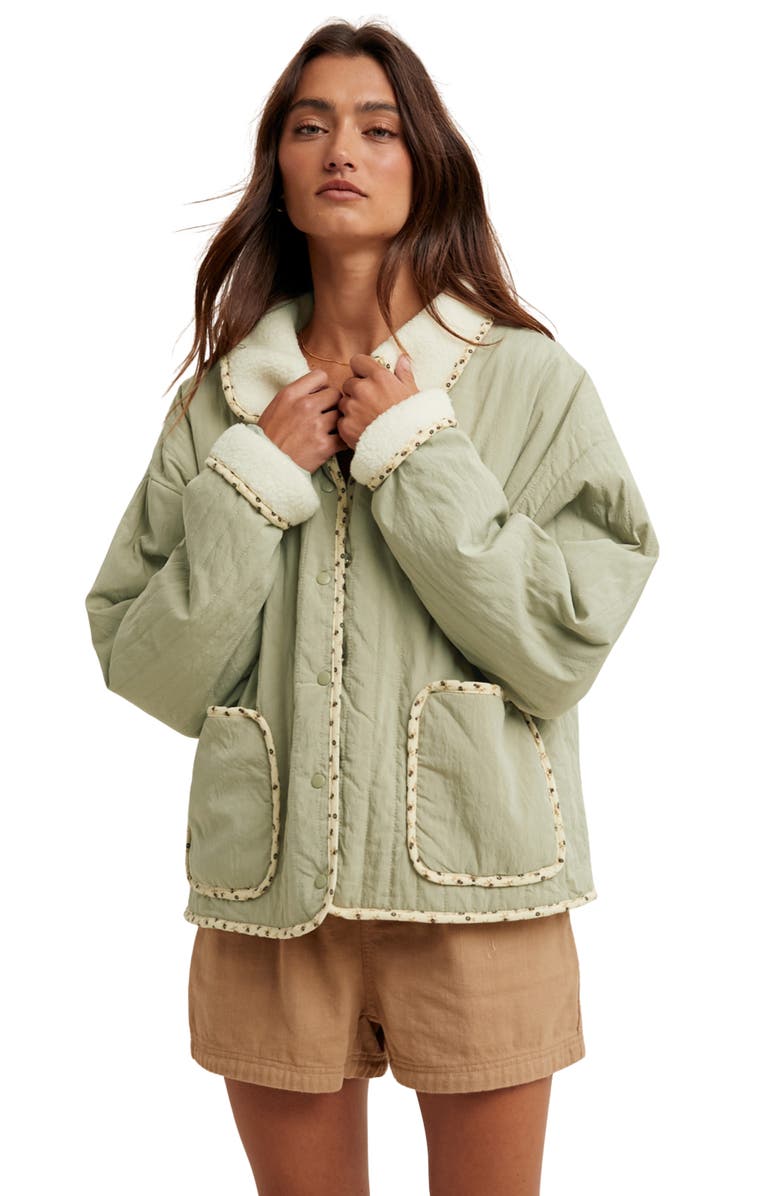 WISHLIST Floral Faux Shearling Jacket, Alternate, color, Olive/ Cream