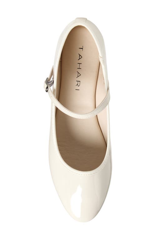 T Tahari Round Toe Mary Jane Flat In Ivory Patent