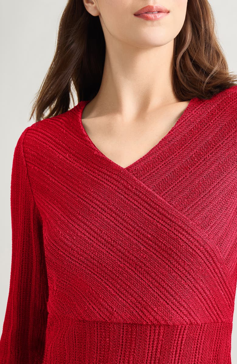 Misook Textural Stripe Midi Sweater Dress, Alternate, color, Rouge