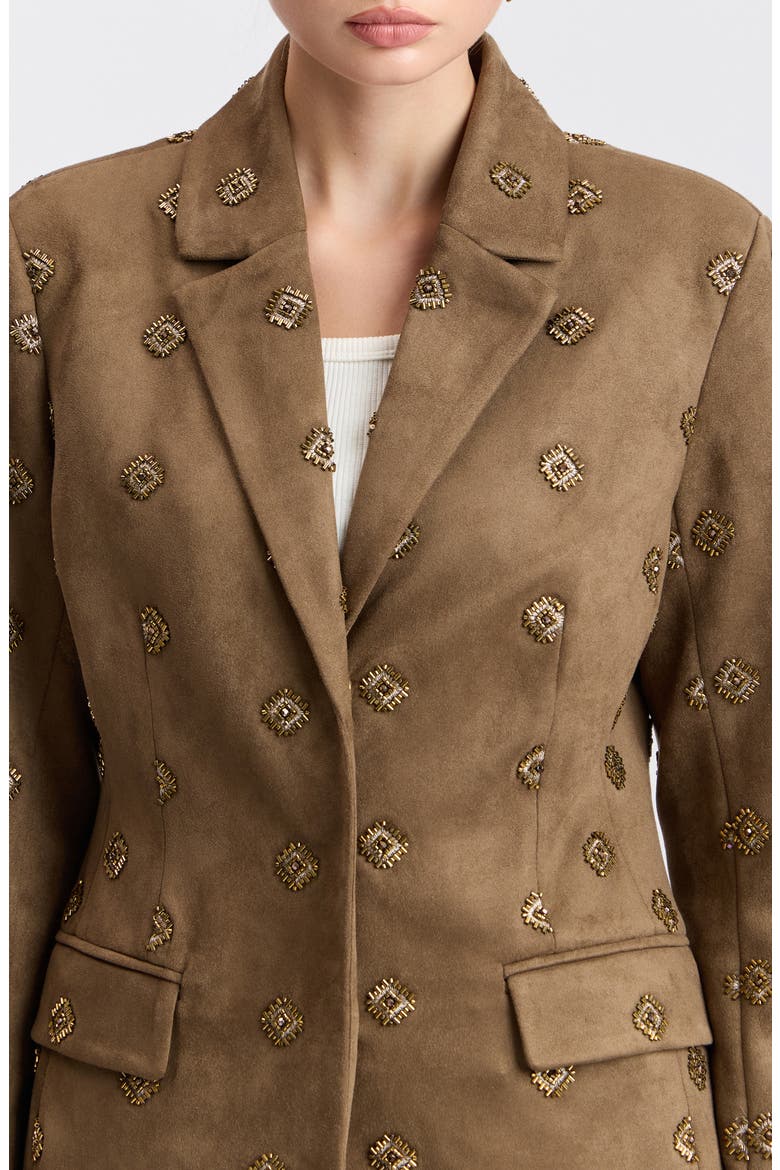 Embellished Hourglass Faux Suede Blazer, Alternate, color, BROWN JEWELS