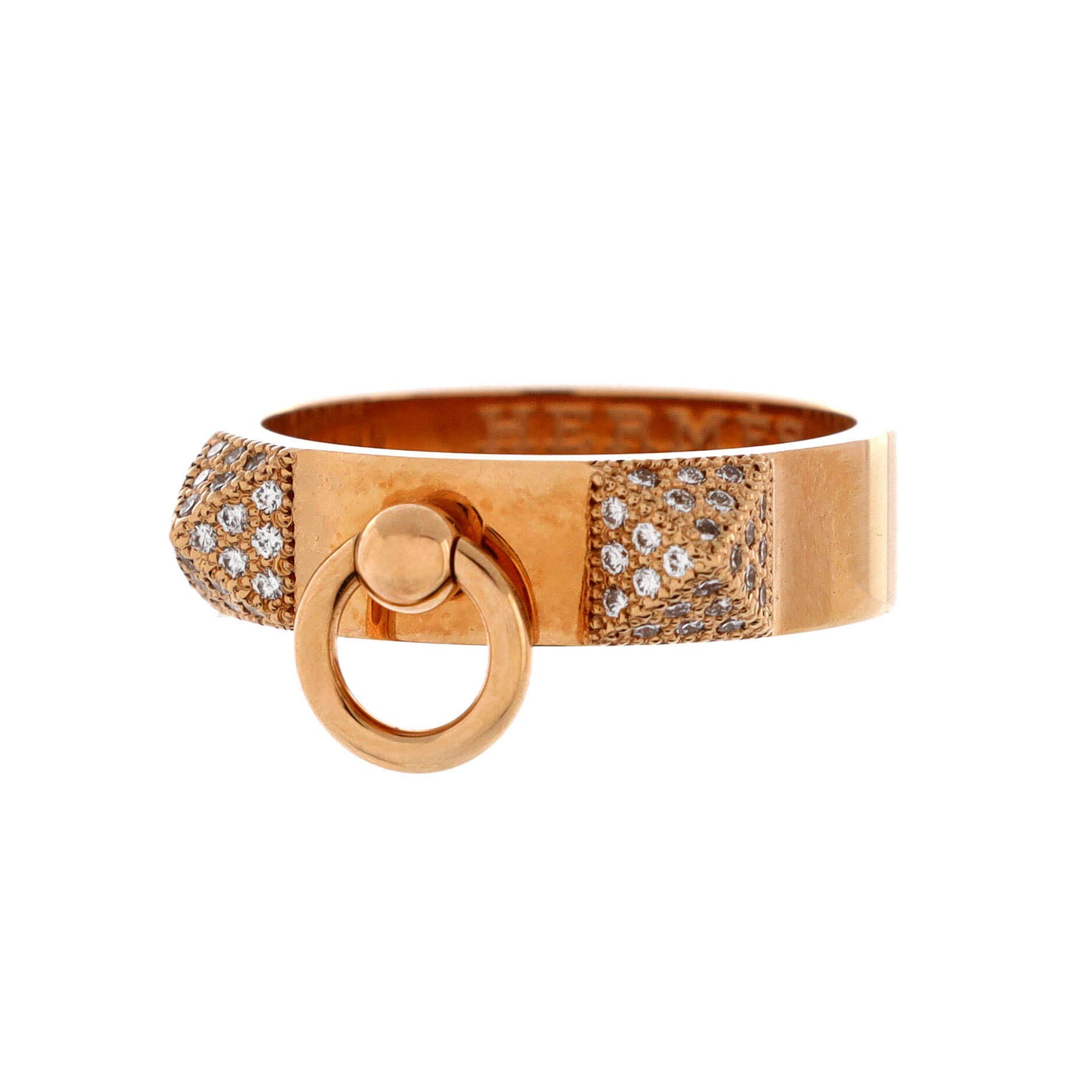 Pre-Owned Hermes Collier de Chien Ring 18K Rose Gold and Diamonds Small, Alternate, color, Rose Gold