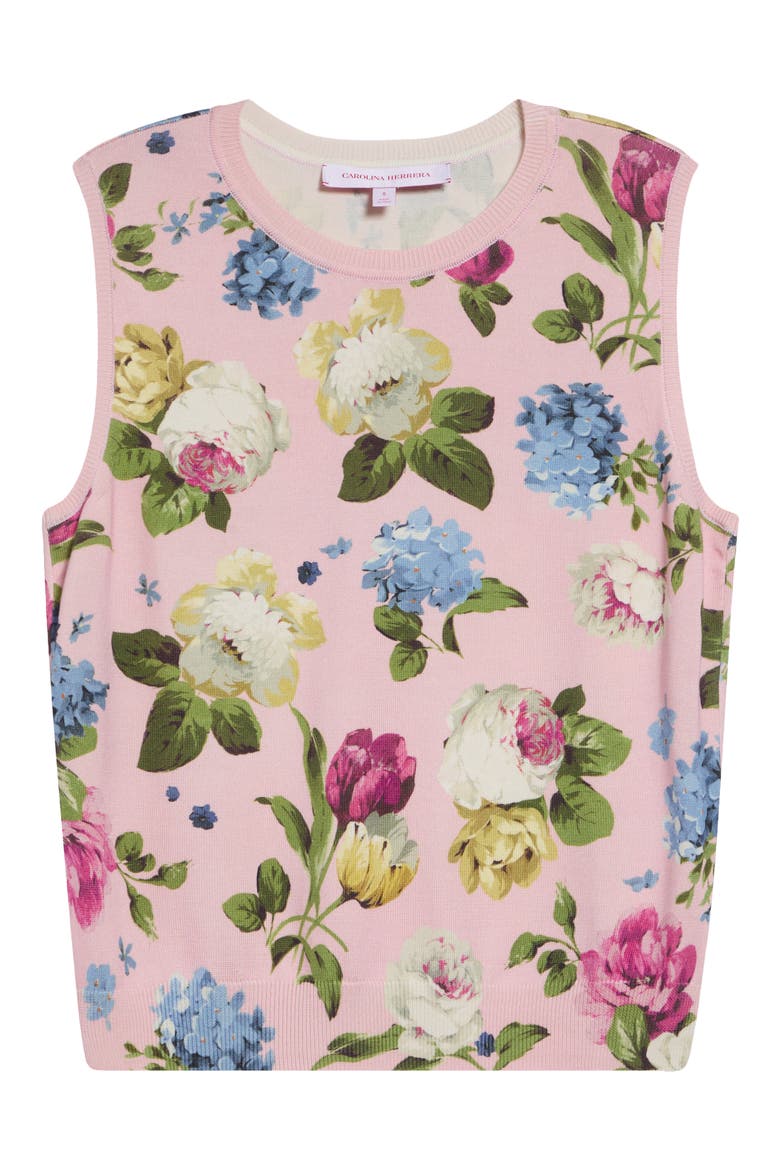 Floral Print Sleeveless Silk & Cotton Sweater, Alternate, color, ROSEWATER MULTI