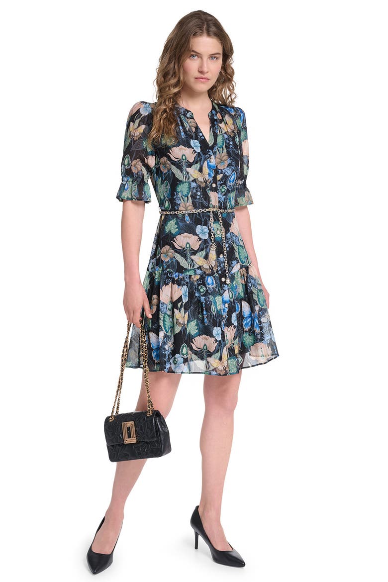 Metallic Crinkled Ruffled Dress, Alternate, color, BLACK MULTI