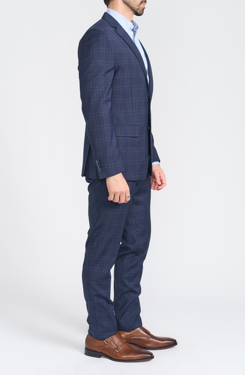 CRICKETEER Navy Windowpane Plaid Wool Blend Suit, Alternate, color, Navy